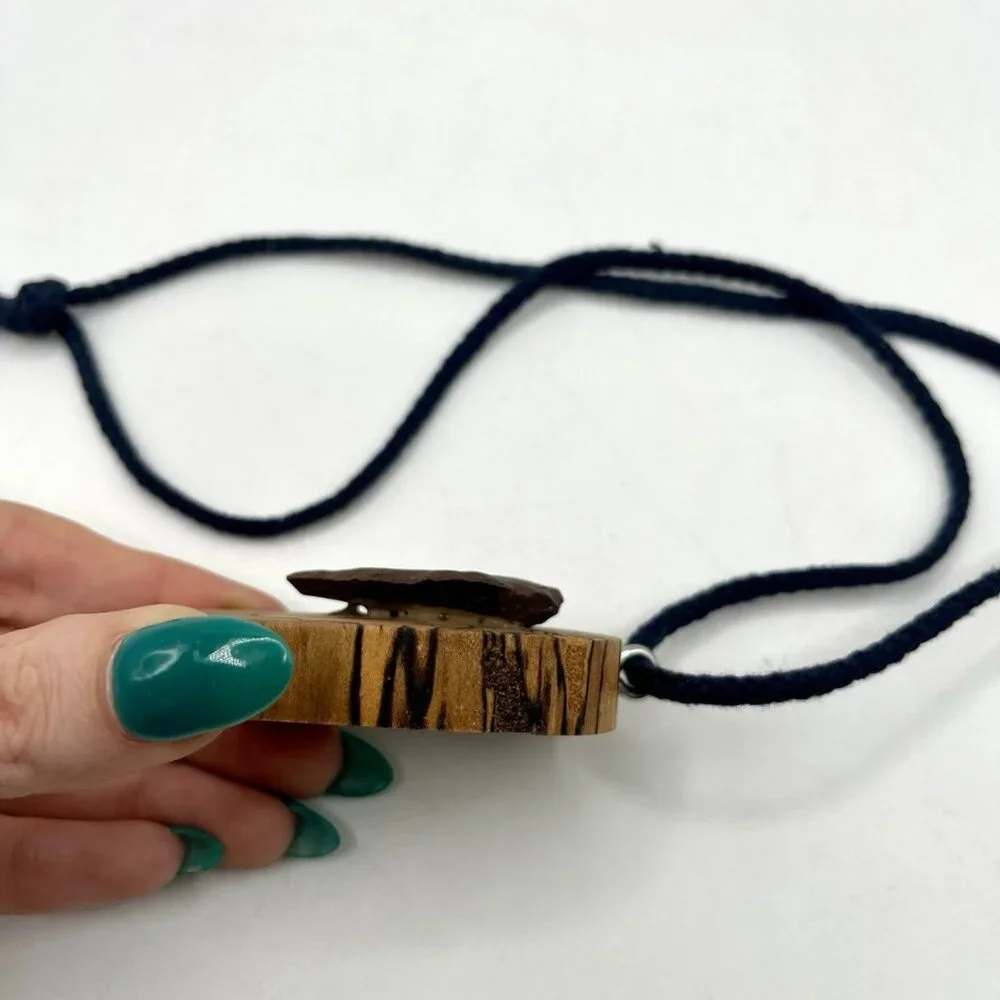 Handmade Arrowhead Necklace Knapped Stone Pendant Spalted Wood Primitive Rustic